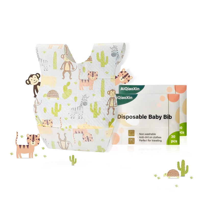 AiQiaoXin 30/60pcs Baby Disposable Bibs-Individually Packaged,Soft, Leak Proof and Convenient, disposable bibs for toddlers (30 PCS Animal pattern) - Image 1